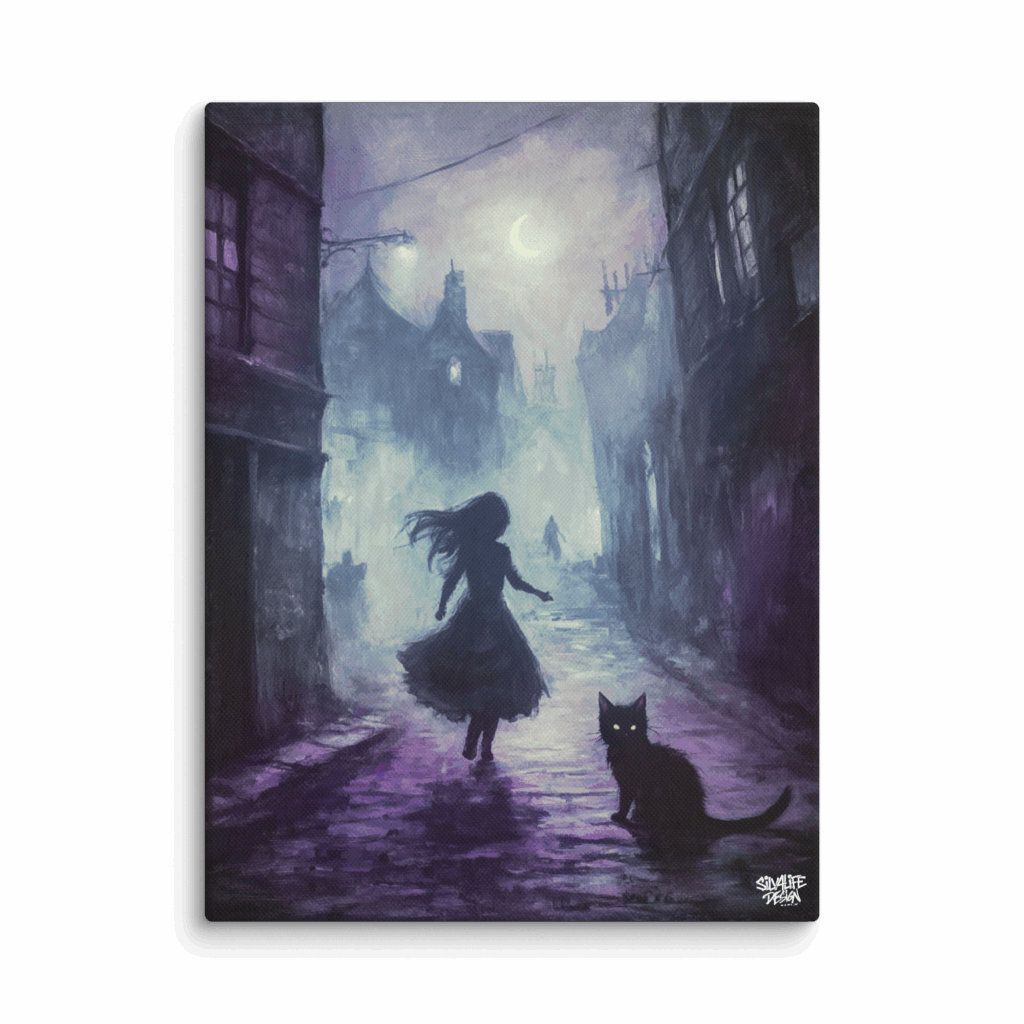 „The Cat’s Lullaby“ Leinwand – Magische Nacht voller Geheimnisse